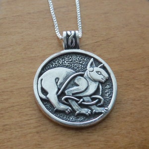 Solid 925 Sterling Silver Celtic Cat Pendant Medallion Necklace My ORIGINAL -   Chains are Optional _ Made in the USA