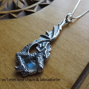Solid 925 Sterling Silver Dragon Pendant with Gemstone Necklace Chain Optional image 1