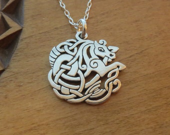 Solid 925 Sterling Silver Celtic Sea Horse Kelpie Pendant Necklace Double Sided  - Chains Optional