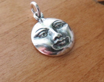 Solid 925 Sterling Silver Full Moon Goddess Pendant Charm Necklace and or Earrings - Handmade in the USA
