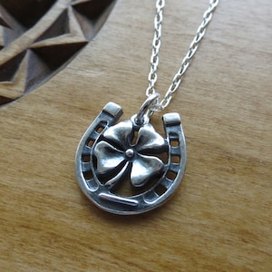 Sterling Silver Shamrock Horseshoe Necklace or Earrings – Lucky Charm Jewelry- made in the USA