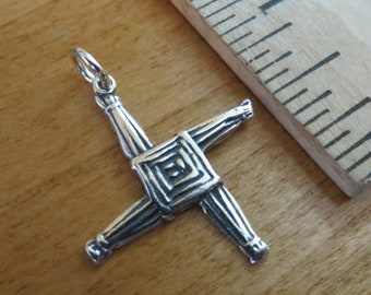 Solid 925 Handcast Sterling Silver St. Bridgids Cross, Irish Celtic Pendant or Earrings  - Chain Optional