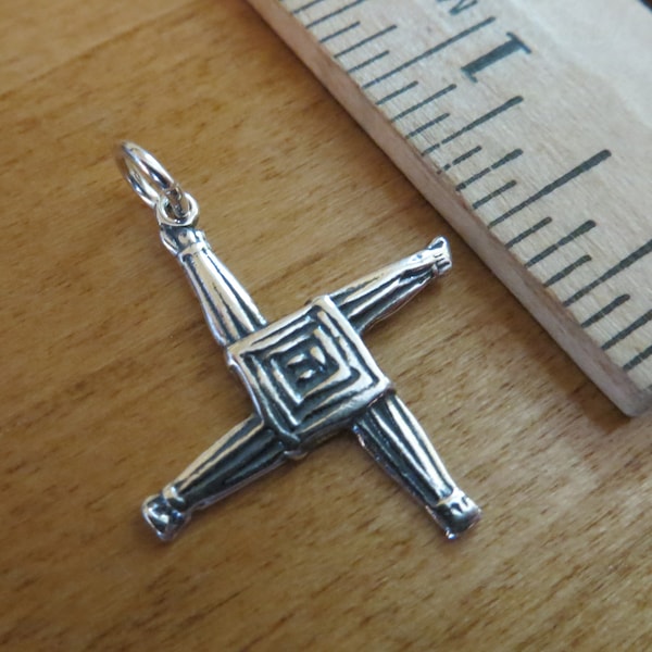 Solid 925 Handcast Sterling Silver St. Bridgids Cross, Irish Celtic Pendant or Earrings  - Chain Optional