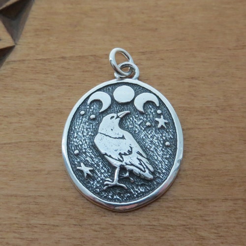 STERLING SILVER My ORIGINAL Raven Crow Moons Corvid Necklace - Chain Optional