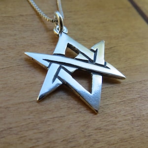 Solid 925 Sterling Silver Unicursal Hexagram Pendant Necklace My Original Wax Carving - Handmade here in the USA - Chains are Optional