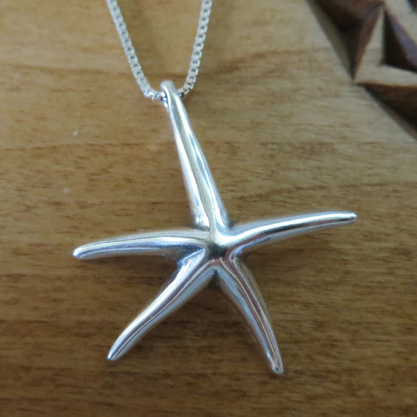 Solid 925 Hand Cast Sterling Silver Starfish Sea Star Pendant Necklace  - Chains are Optional