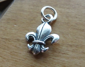 Solid 925 Sterling Silver Original Small French Fleur de Lis Charm Necklace or Earrings- Handmade in the USA
