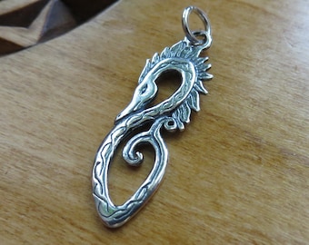 Solid 925 Sterling Silver Double Sided Celtic Dragon Pendant Charm Necklace or Earrings  - Chains Optional