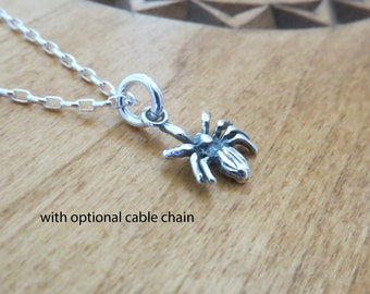Solid 925 Handcast Sterling Silver Teeny Tiny Spider Charm Necklace or Earrings - Chains are Optional