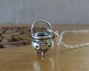 Solid 925 Sterling Silver Little Triple Moon 3D Witches Cauldron, Pendant, Charm or Earrings - Handmade here the USA - Chains are Optional