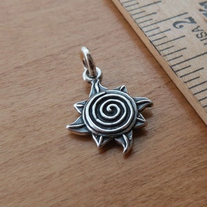 Solid 925 Sterling Silver Double sided Sun Spiral My ORIGINAL Charm Necklace or Earrings- Chains Optional