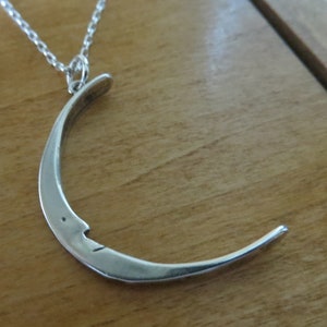 Solid 925 Sterling Silver Crescent Man in the Moon Pendant Necklace or Earrings - My Original - Handmade in the USA - Chains are optional