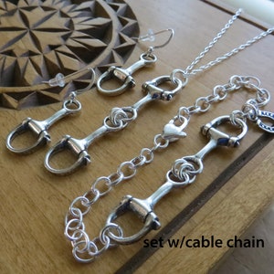 Solid 925 Sterling Silver D Bit Horse Jewelry Bracelet, Earrings or Pendant (The Set includes a Chain) Handmade here in the USA