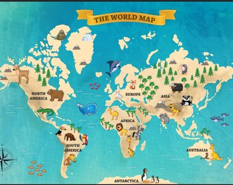Mappa del mondo mappa mondo per bambini con animali