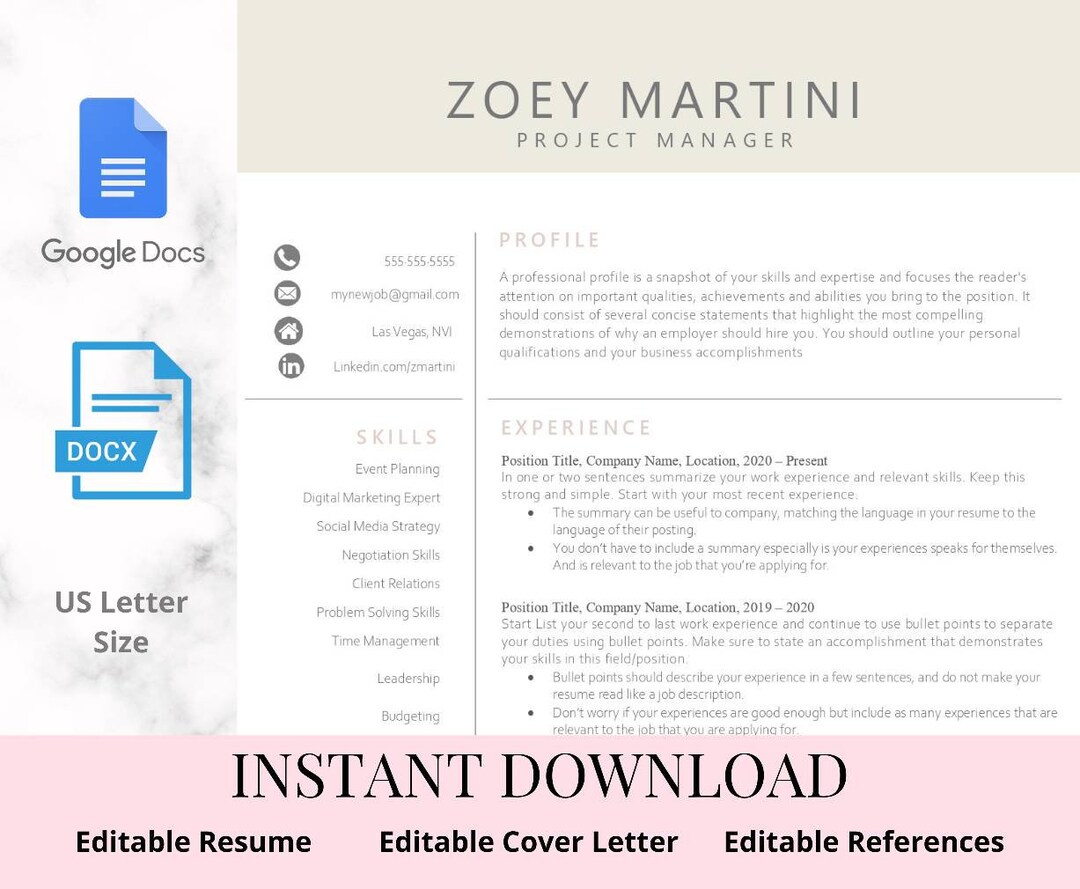 Google Docs Resume + Cover Letter + References | Professional Resume ...