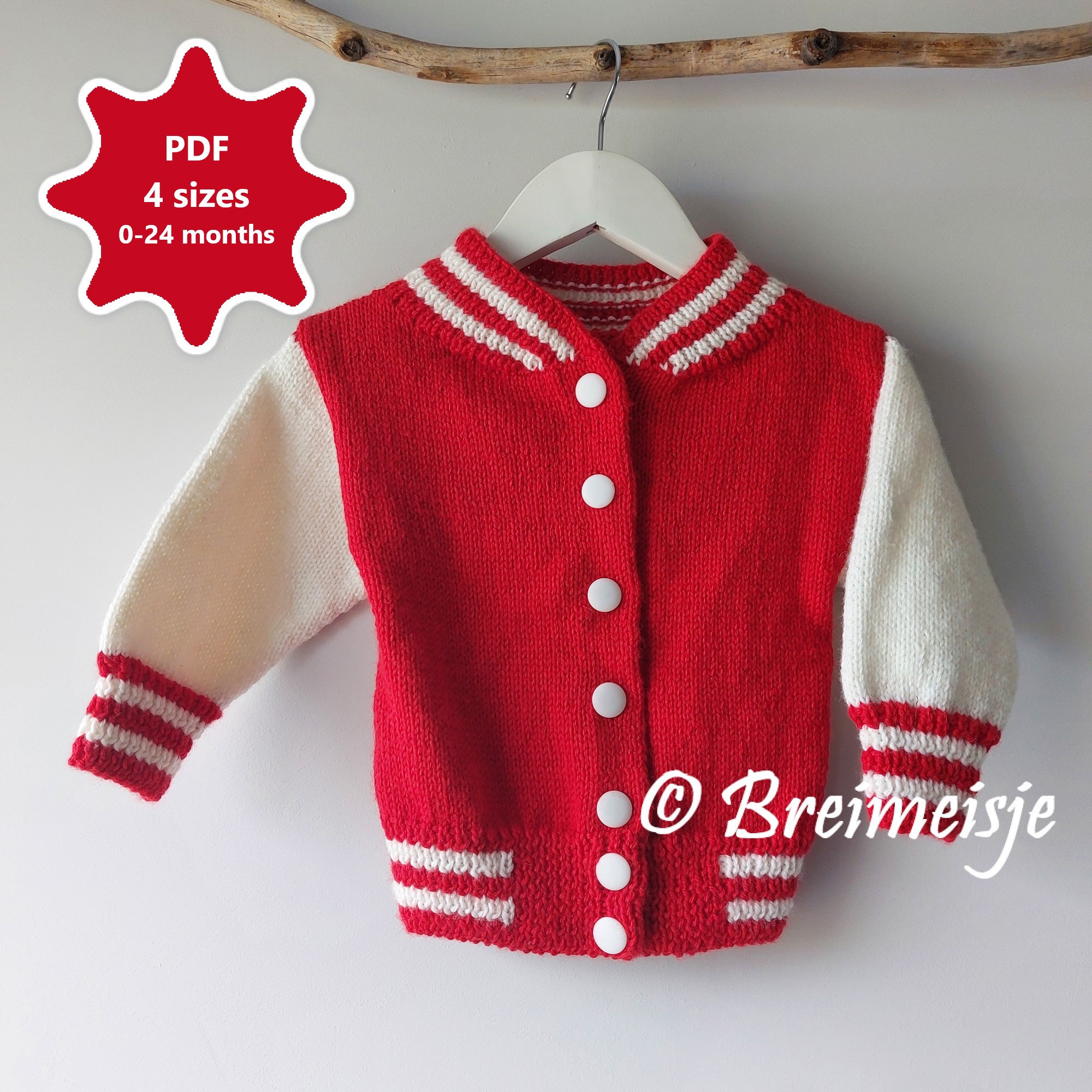 Letterman Jacket Knitting Pattern Baby 4 Sizes 0-24 Months