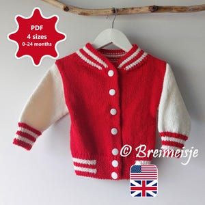 Letterman Jacket Knitting Pattern Baby 4 sizes 0-24 months | English Only | Varsity Baseball (Please Note: Also available in larger sizes)