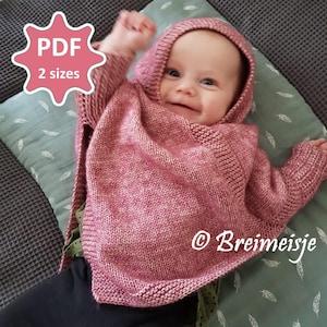 Hooded Baby Poncho Knitting Pattern | 2 sizes | 3-6 months and 6-12 months | Step by step and row by row description with lots of photos!