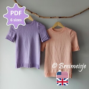 Short Sleeved Summer Top Knitting Pattern 6 sizes - Unique Cotton Tee with Cable Cuffs