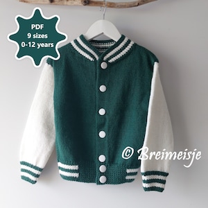 Patrón de tejido de chaqueta Letterman | 9 tallas 0-12 años | Regreso a la escuela | Chaqueta universitaria para niños | ¡Descripción fila por fila con muchas fotos!