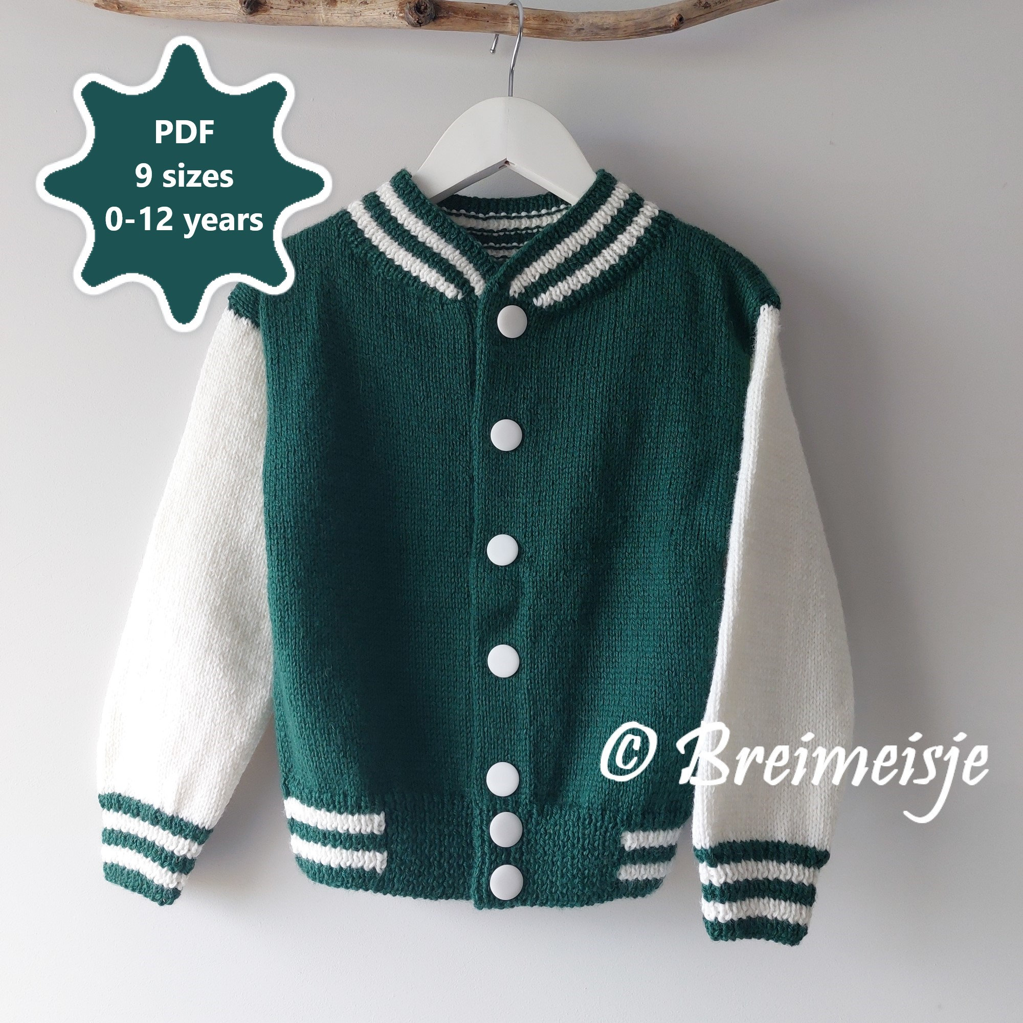 Letterman Jacket Knitting Pattern | 9 Sizes 0-12 Years | Only English ...