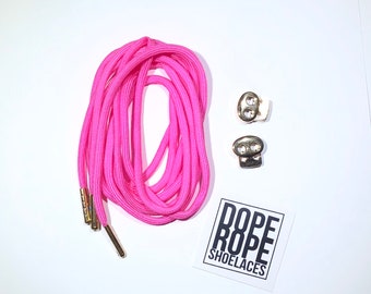 Neon Pink- Round Shoelace with custom color aglets