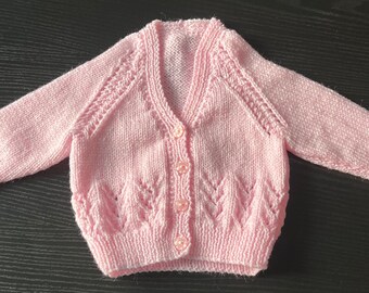 Hand-Knitted Baby’s Pink Cardigan