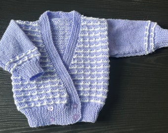 Hand-Knitted Baby’s Lilac & White Cardigan