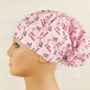Scrub Hats for Women - Women's Tieback Hat - Scrub Caps - Gas and Sass - Scrub Hat with Buttons - Scrub Cap with Satin Lining