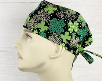 Men's Scrub Hat - Men's Scrub Cap - Men's Tieback Hat - Golden Shamrocks - Scrub Hat with Buttons