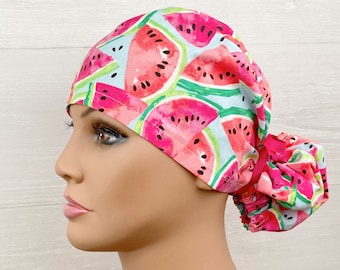 Women/'s Surgical Scrub Cap red and pink geometric Valentine\u2019s Day Ponytail