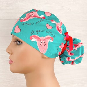 Ponytail Scrub Cap - Scrub Hat - At Your Cervix - Scrub Hat with Buttons - Scrub Cap with Satin Lining