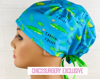 Scrub Hats for Women - Women's Tieback Hat - Scrub Caps - Careful I Bite - Anesthesia Scrub Cap - Anesthesia Scrub Hat