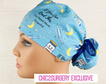 Womens Surgical Scrub Caps - Ponytail - If You Can Read This, You Need More Propofol - Scrub Hat with Buttons - Aneshesia Scrub Cap