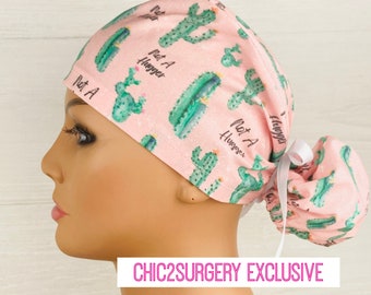 Womens Surgical Scrub Caps - Ponytail - Scrub Hat - Not a Hugger - Scrub Hat with Buttons - Scrub Cap with Satin Lining