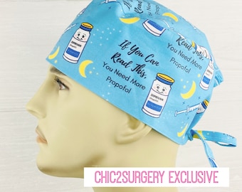 Men's Scrub Hat - Men's Scrub Cap - Men's Tieback Hat - If You Can Read This, You Need More Propofol - Scrub Hat with Buttons