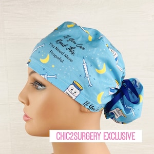 Womens Surgical Scrub Caps - Ponytail - If You Can Read This, You Need More Propofol - Scrub Hat with Buttons - Aneshesia Scrub Cap