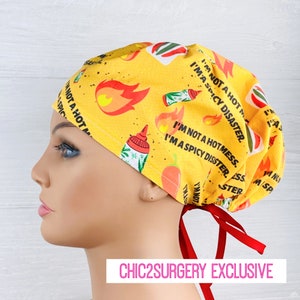 Scrub Hats for Women - Women's Tieback Hat - Scrub Caps - I'm Not a Hot Mess, I'm a Spicy Disaster - Scrub Hat with Buttons