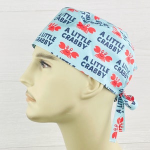 Men's Scrub Hat - Men's Scrub Cap - Men's Tieback Hat - A Little Crabby - Scrub Hat with Buttons