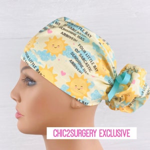 Womens Surgical Scrub Caps - Ponytail - Scrub Hat - Sarcastic Sunshine - Scrub Hat with Buttons - Scrub Cap with Silk Lining