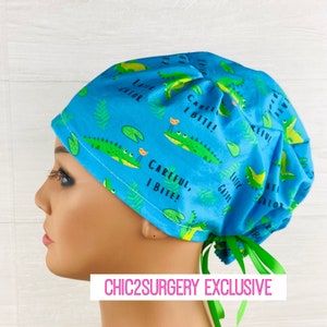 Scrub Hats for Women - Women's Tieback Hat - Scrub Caps - Careful I Bite - Anesthesia Scrub Cap - Anesthesia Scrub Hat