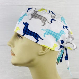Men&#39;s Scrub Hat - Men&#39;s Scrub Cap - Men&#39;s Tieback Hat - Argyle Dcahshunds - Scrub Hat with Buttons