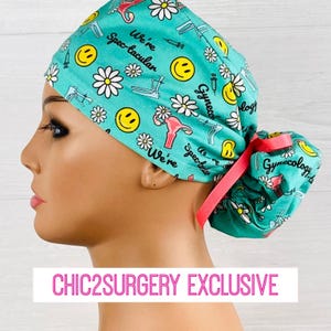Scrub Hats for Women - Women&#39;s Tieback Hat - Scrub Caps - We’re Spec-tacular - Gynecology Scrub Cap - Gynecology Scrub Hat