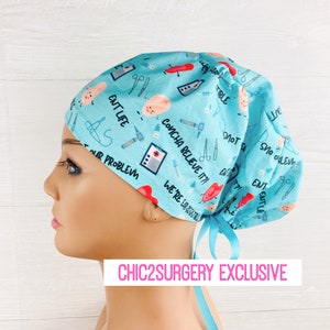Scrub Hats for Women - Women's Tieback Hat - Scrub Caps - ENT Life - Scrub Cap with Satin Lining