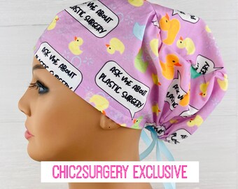 Scrub Hats for Women - Women's Tieback Hat - Scrub Caps - Plastic Surgery Ducks - Plastics Scrub Cap - Plastic Surgery Scrub Hat