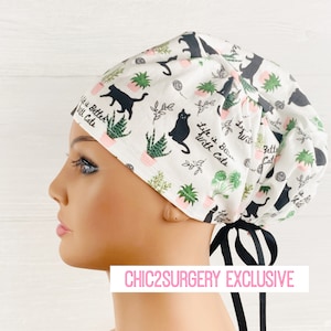 Scrub Hats for Women - Women's Tieback Hat - Scrub Caps - Life is Better with Cats  - Anesthesia Scrub Cap - Anesthesia Scrub Hat
