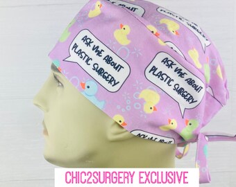 Men's Scrub Hat - Men's Scrub Cap - Men's Tieback Hat - Plastic Surgery Ducks - CST Scrub cap