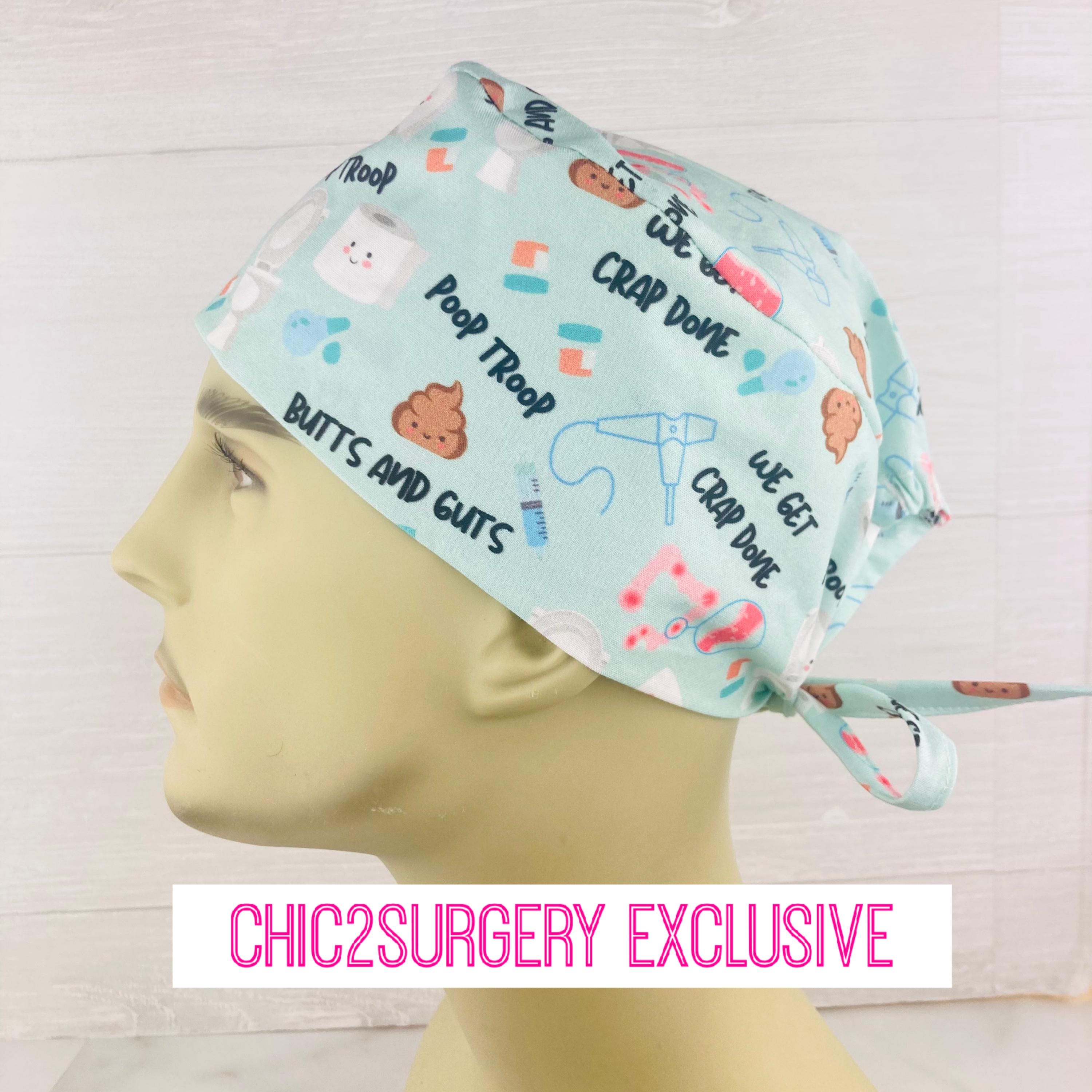 Men's Scrub Hat - Men's Scrub Cap - Men's Tieback Hat -  Poop Troop - Endoscopy Scrub cap