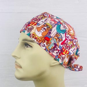 Men&#39;s Scrub Hat - Men&#39;s Scrub Cap - Men&#39;s Tieback Hat - Hipster Dog - Scrub Hat with Buttons