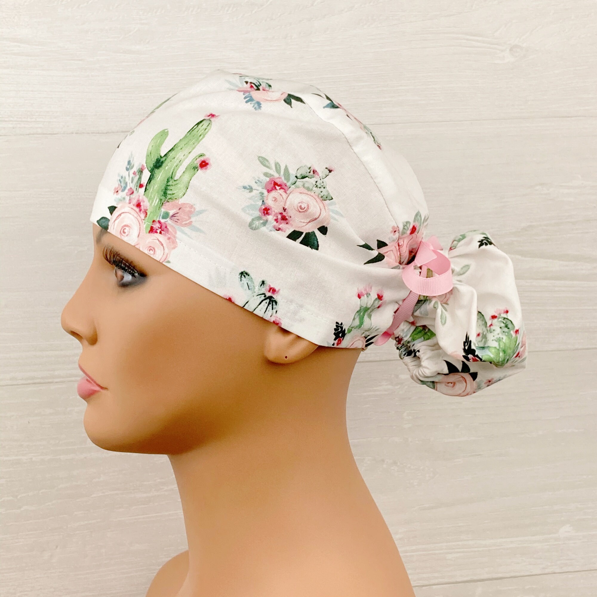 Womens Surgical Scrub Caps Ponytail 